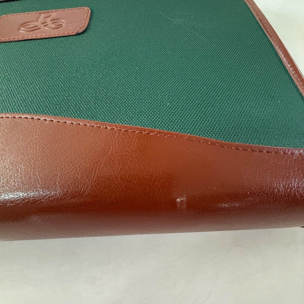 VTG Green Canvas Faux Leather Zip Portfolio Binder Organizer Briefcase Handles - Picture 2 of 8